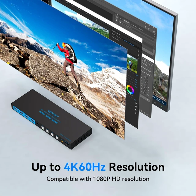 Alt view image 5 of 5 - KVM Switch 1 Monitors 4 Computers 4K@60HZ 4 Port KVM Switches for 4 PC Share Single Monitor and 4 USB 3.0 Devices Plug and Play