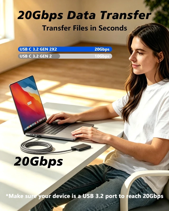 Alt view image 2 of 5 - Grtoeud 20FT USB-C to USB-C Cable, 4K@60Hz Video Output, 20Gbps Data Sync