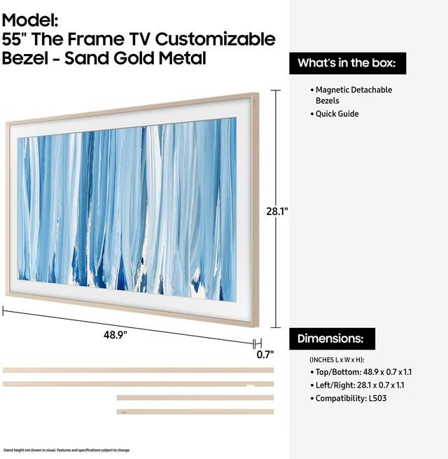 Alt view image 2 of 5 - Samsung 55-Inch The Frame Customizable Bezel, Sand Gold Metal, 2026 Model