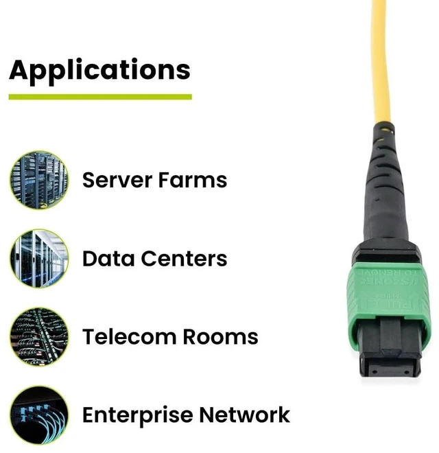 Alt view image 3 of 5 - TRUE CABLE MTP/MPO Elite APC OS2 Singlemode Fiber Cable, 5m (16.40ft), 12F Unpinned FemaleFemale, Type B Polarity, 9/125m, Plenum Rated (OFNP), UL Listed, QSFP+/QSFP28, 40/100/400G, Yellow, 1pc