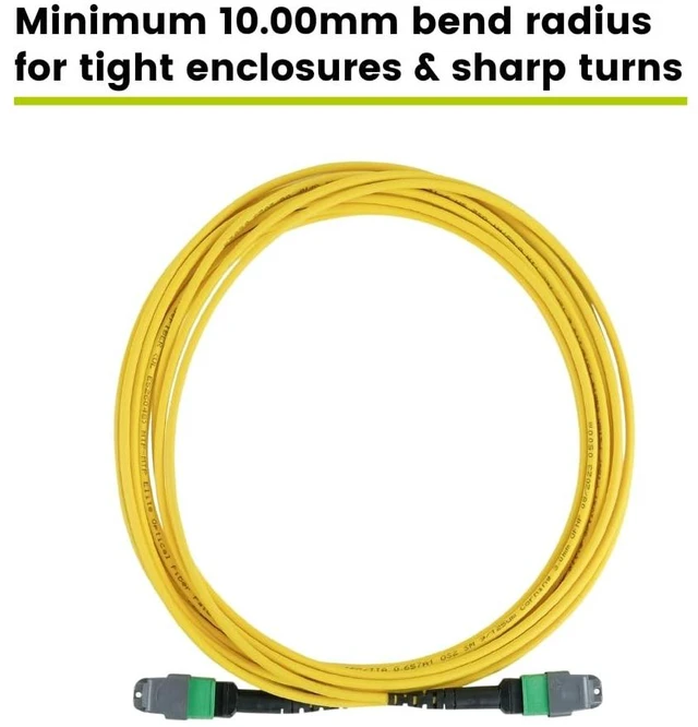 Alt view image 5 of 5 - TRUE CABLE MTP/MPO Elite APC OS2 Singlemode Fiber Cable, 5m (16.40ft), 12F Unpinned FemaleFemale, Type B Polarity, 9/125m, Plenum Rated (OFNP), UL Listed, QSFP+/QSFP28, 40/100/400G, Yellow, 1pc