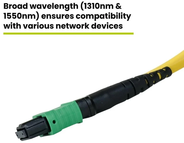 Alt view image 4 of 5 - TRUE CABLE MTP/MPO Elite APC OS2 Singlemode Fiber Cable, 5m (16.40ft), 12F Unpinned FemaleFemale, Type B Polarity, 9/125m, Plenum Rated (OFNP), UL Listed, QSFP+/QSFP28, 40/100/400G, Yellow, 1pc