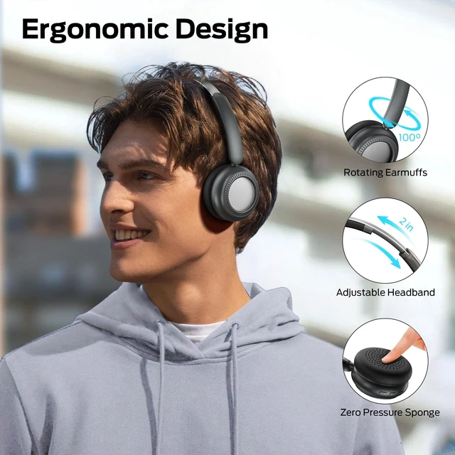 Alt view image 3 of 5 - Oraolo N-Tune MINI 01 Wireless On-Ear Headphones, Bluetooth 6.0 Wireless Audio Gear, 50-Hour Continuous Playback, Ergonomic & Lightweight Construction, Hands-Free Telephony (Black)