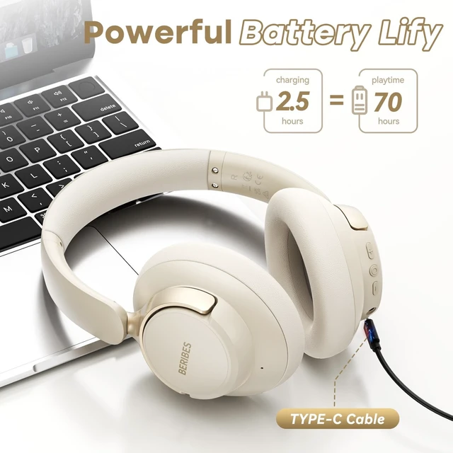 Alt view image 3 of 5 - BERIBES Hybrid Active Noise Cancelling Headphones Wireless Over Ear 70Hours