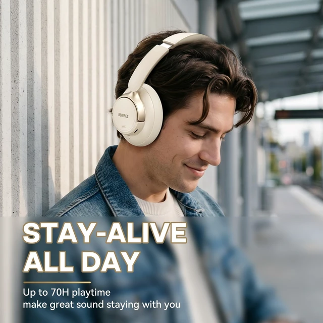 Alt view image 5 of 5 - BERIBES Hybrid Active Noise Cancelling Headphones Wireless Over Ear 70Hours
