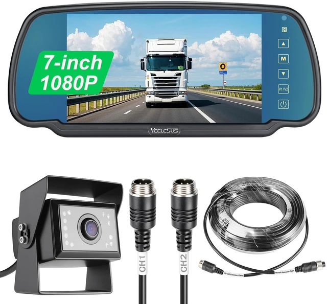 Main image of Backup camere System for Truck, VECLESUS VBS 1080P 7-Inch Mirror Monitor Backup Camera System, HD IR Night Vision, Waterproof Rearview Camera,2 Video 2 Audio Inputs, for Trucks,RVs,Vans,SUVs and Cars