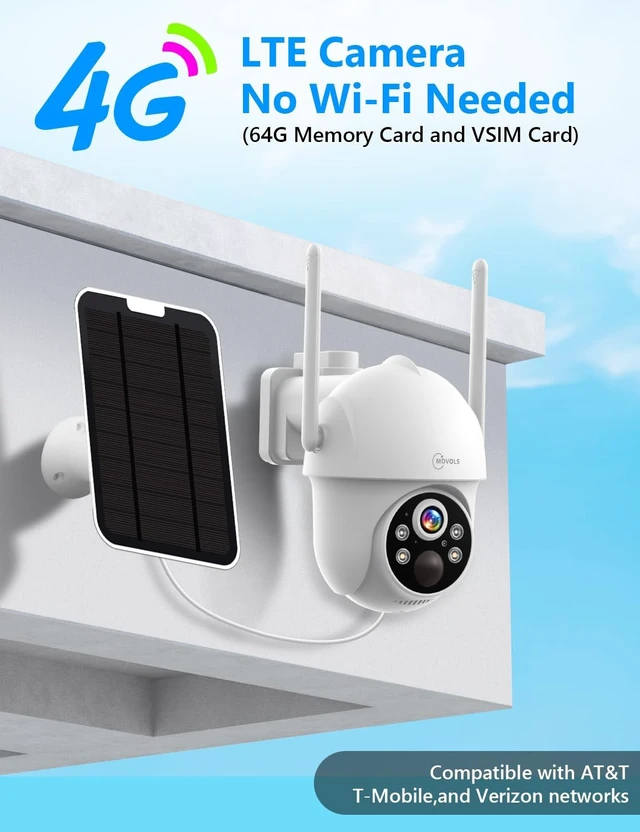 Alt view image 2 of 5 - Movols Guard your home Solar 4G Cellular PTZ Camera Wireless Outdoor with 64G TF Card, Auto Tracking, 4MP HD Off Grid Camera