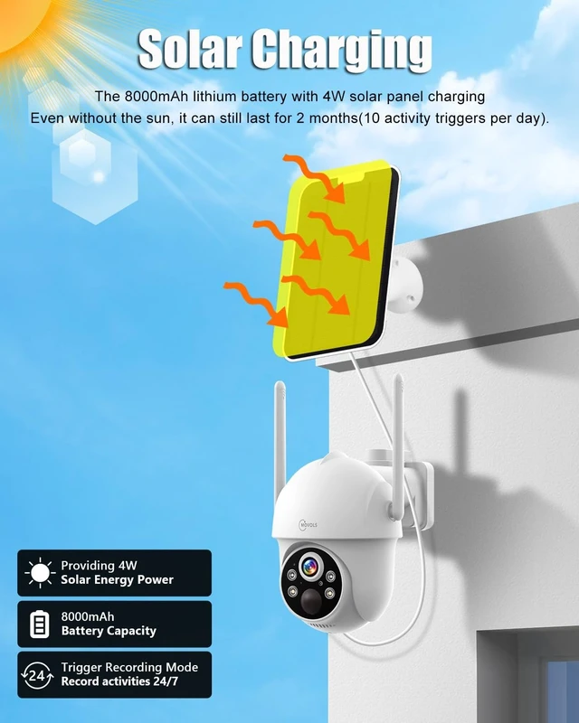 Alt view image 5 of 5 - Movols Guard your home Solar 4G Cellular PTZ Camera Wireless Outdoor with 64G TF Card, Auto Tracking, 4MP HD Off Grid Camera