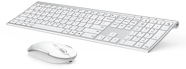 Main image of Vssoplor Wireless Keyboard and Mouse, Rechargeable Ultra Slim, White Silver