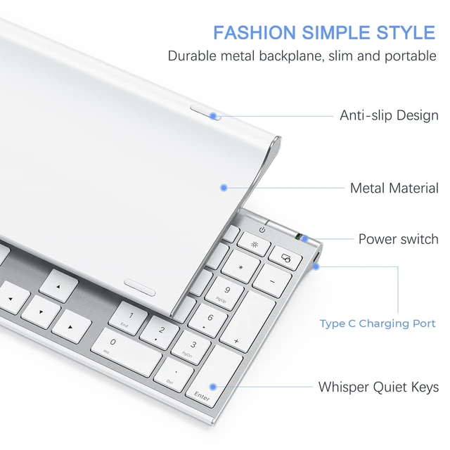 Alt view image 2 of 5 - Vssoplor Wireless Keyboard and Mouse, Rechargeable Ultra Slim, White Silver