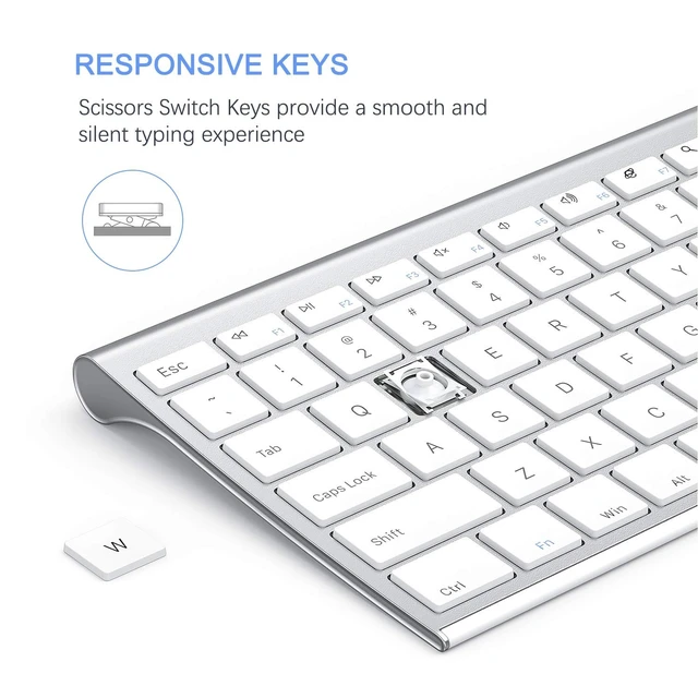 Alt view image 4 of 5 - Vssoplor Wireless Keyboard and Mouse, Rechargeable Ultra Slim, White Silver