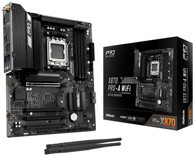 Main image of ASRock X870 Pro-A WiFi ATX Motherboard - AMD AM5 Ryzen 9000/8000/7000, DDR5 8000+(OC), PCIe 5.0, Dual USB4 Type-C, Wi-Fi 7, 2.5GbE