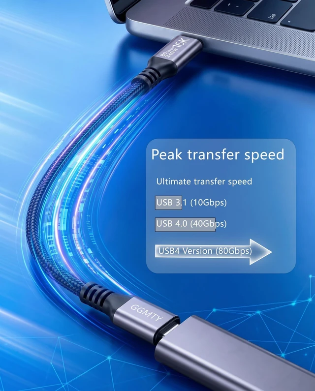Alt view image 4 of 5 - GGMTY 80Gbps USB4 Cable, 240W PD 3.1, Braided USB C Male to Male, 5FT