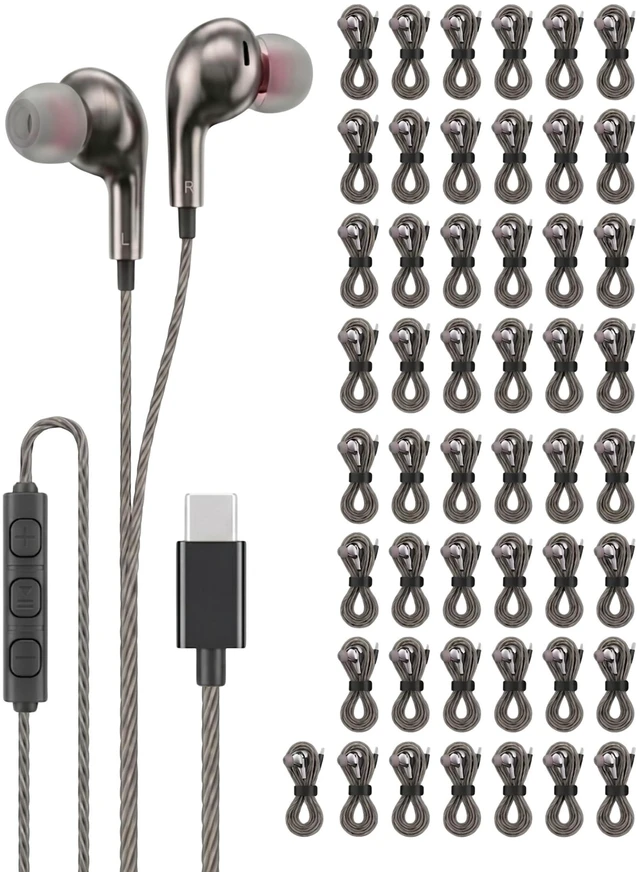 Main image of Chrome 50 Pack USB C Headphones Wired Earbuds for iPhone 17 16 15 Pro Max, USBC Earbuds with Microphone & Volume Control, Type C Headphones for Galaxy S26 S25 S24 Ultra, iPad Pro, Bulk Pack Grey