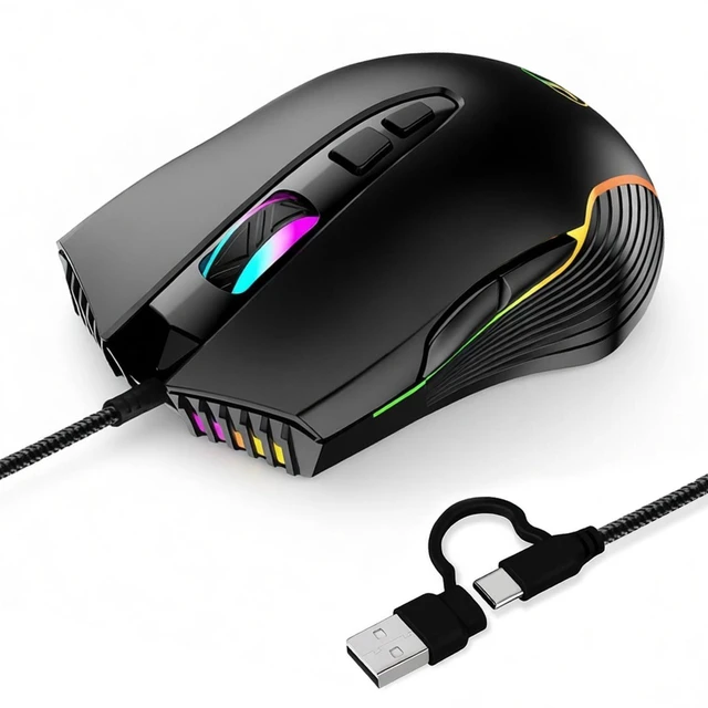 Main image of Wired Gaming Mouse with RGB & Jiggler, Dual USB-C & USB-A Connectivity Up to 7200 D-PI 7 Buttons Ergonomic Optical Type-C Mice with 5.9ft Cable for PC,Laptop,Mac,Chromebook,Computer, Desktop,Surface