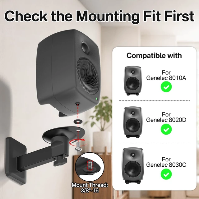 Alt view image 2 of 5 - Speaker Wall Mounts Pair with Genelec 8010/8020/8030 Studio Monitor Mounts