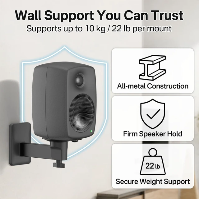 Alt view image 5 of 5 - Speaker Wall Mounts Pair with Genelec 8010/8020/8030 Studio Monitor Mounts