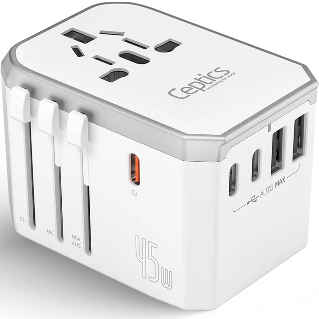Main image of Ceptics 45W Universal Power Adapter w/ 3 USB-C, 2 USB-A & Universal Input