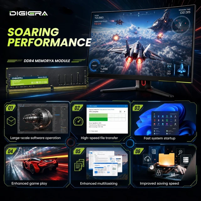 Alt view image 4 of 5 - DIGIERA 16GB DDR4 Memory Module, 2666MHz DU260 UDIMM RAM 288-Pin Computer Memory, 1.2V CL19 Non-ECC Computer Internal Memory for Desktop