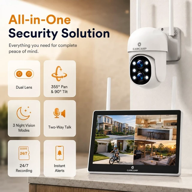 Alt view image 2 of 5 - Camcamp Wireless Security Camera System with Monitor, PTZ Plug-in Outdoor