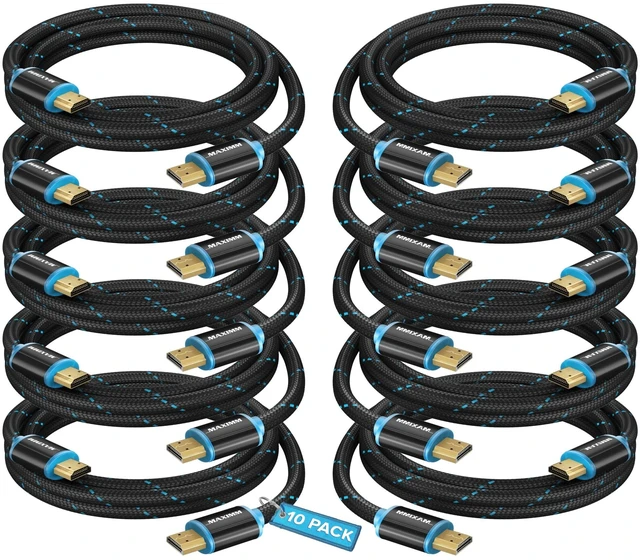 Main image of Maximm HDMI Cable 4K 1.5 Ft, 10-Pack, Braided, 18 Gbps, Gold-Plated