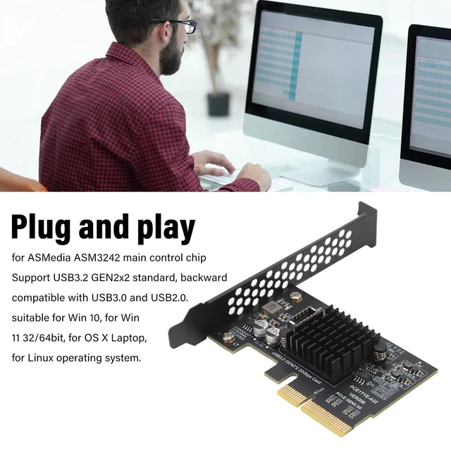 Alt view image 4 of 5 - Dpofirs USB 3.2 Gen 2 Expansion Card, 20Gbps ASM3242 Main Control Type C PCIE to USB 3.2 Expansion Card for Desktop Chassis, Laptop, Windows 10, 11, macOS, Linux