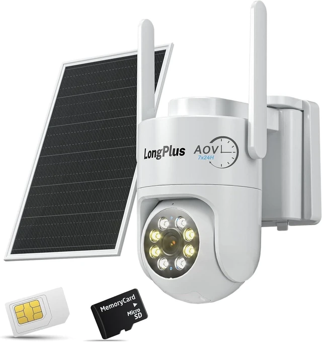 Main image of LongPlus 4G LTE Cellular Solar Security Camera, No WiFi AOV 24/7 Recording