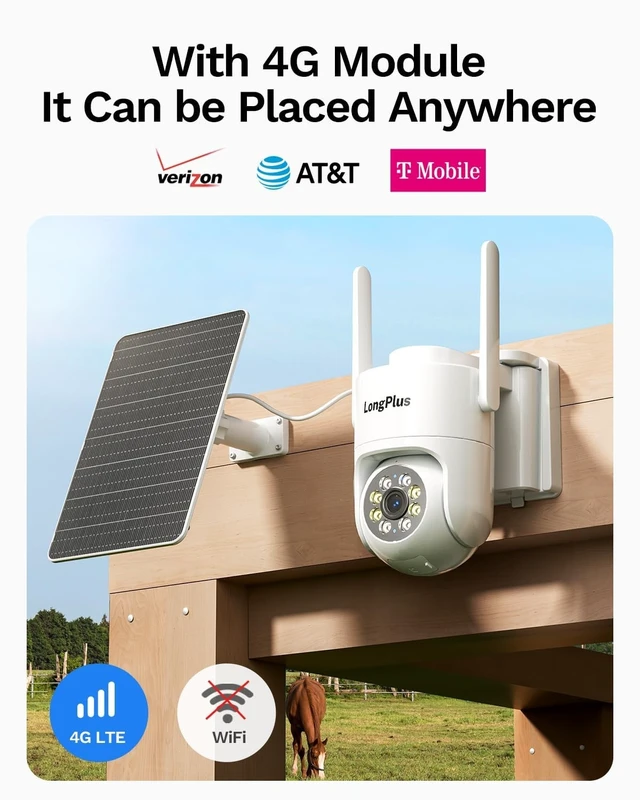 Alt view image 2 of 5 - LongPlus 4G LTE Cellular Solar Security Camera, No WiFi AOV 24/7 Recording