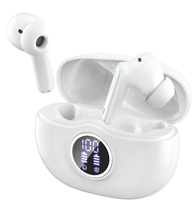 Main image of Fhumsh Wireless Earbuds, Bluetooth 5.3 Headphones HiFi Stereo 50H Playback LED Digital Display Ear Buds with ENC Noise Canceling Headset, IPX7 Waterproof Earphones for Gym/Running/Work (Light P