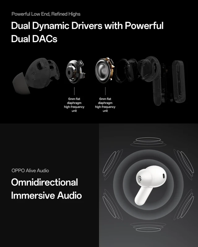 Alt view image 4 of 5 - OPPO Enco X3s True Wireless Earbuds, Bluetooth 5.4 Dynaudio Sound Earphones, 55dB Hybrid ANC, LHDC 5.0 Hi-Res Audio,45H Playtime, IP55 Waterproof, Dual Dynamic Drivers, AI Translate, Nebula Sil