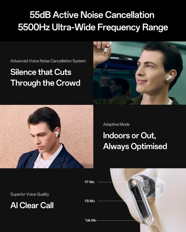 Alt view image 5 of 5 - OPPO Enco X3s True Wireless Earbuds, Bluetooth 5.4 Dynaudio Sound Earphones, 55dB Hybrid ANC, LHDC 5.0 Hi-Res Audio,45H Playtime, IP55 Waterproof, Dual Dynamic Drivers, AI Translate, Nebula Sil