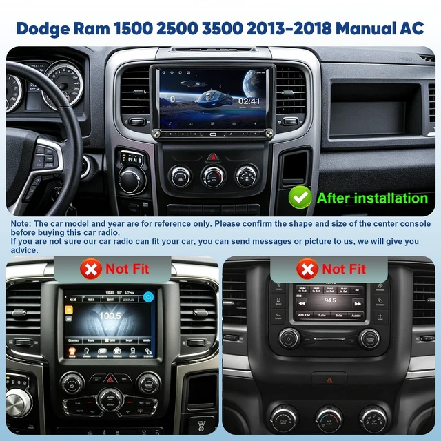 Alt view image 2 of 5 - Car Radio for Dodge Ram 1500 2500 3500 2013-2018 Manual AC, 8 Core 4+64G