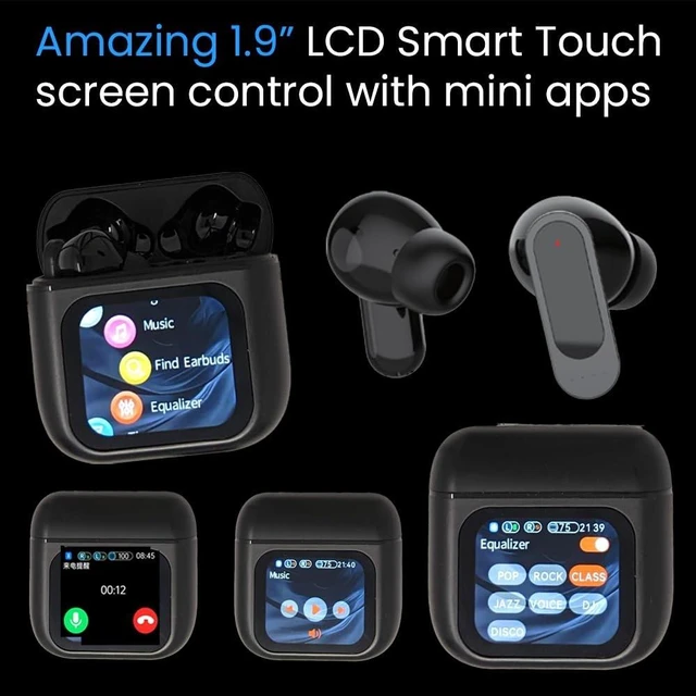 Alt view image 2 of 3 - CC Premium Earbuds, Wireless Earbuds. 5.4 Bluetooth, 1.9" Smart Touch Screen Control, Mini Apps, 6+ Hours Usage Time 150+ Standby Time, 9D Panoramic Sound Immersive Audio, Charging Case (Black)