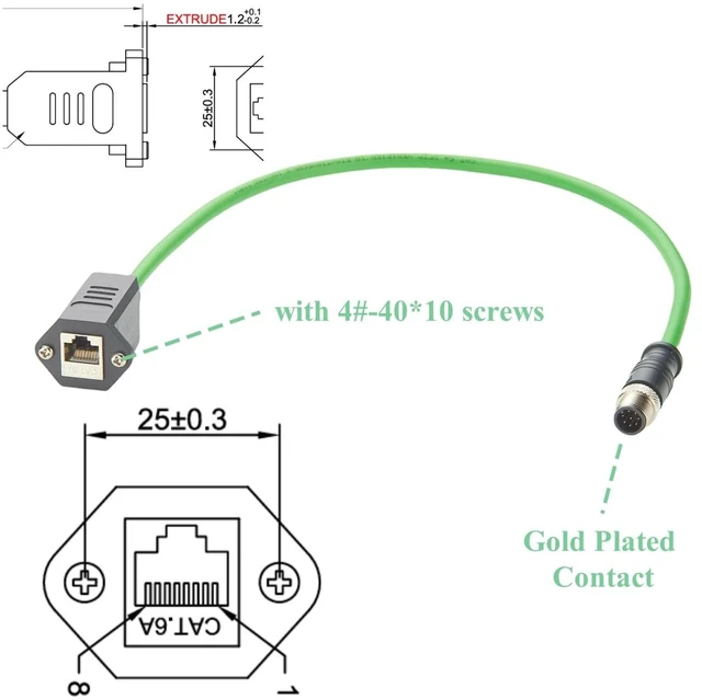 Alt view image 3 of 5 - M12 8Pin A Code to RJ45 Female Industrial Cat6A Ethernet Cable with Screw Lock IP67 10Gbps Shielded GigE Vision Cable for Industrial Camera Machion Vision Profinet PLC Sensor(0.5M/1.64FT)