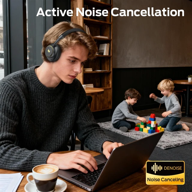 Alt view image 3 of 5 - Monster N-Tune mini 02 Noise Cancelling Headphones, Over Ear Headphone Foldable Design, 50H Playtime Headphones Wireless, Bluetooth 6.0, Adjustable Lightweight and Comfortable for Travel