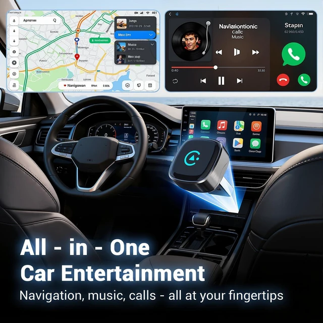 Alt view image 2 of 5 - Gallasys Wireless CarPlay Adapter for iPhone & Android Auto Adapter, Convert Wired to Wireless CarPlay Dongle,Dual-Band 5.8G WiFi+Bluetooth 5.4, Plug&Play, Compatible iOS10+ & Android11+