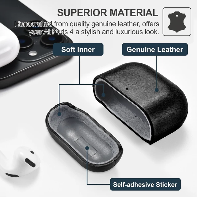 Alt view image 2 of 5 - 4 Leather Case, ICARER Genuine Leather 4 Case Support Wireless Chargin, MagSafe and Led Light for 4 (2024) (Black)