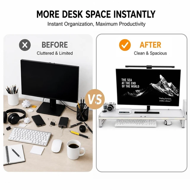 Alt view image 3 of 5 - LED Lighted Monitor Stand Riser, Aluminum Alloy Frame with Frosted Acrylic Top, Under-Desk Storage Organizer for Small Parts, Minimalist Desktop Stand for Home & Gaming Setup (15.8 in / 400 mm)