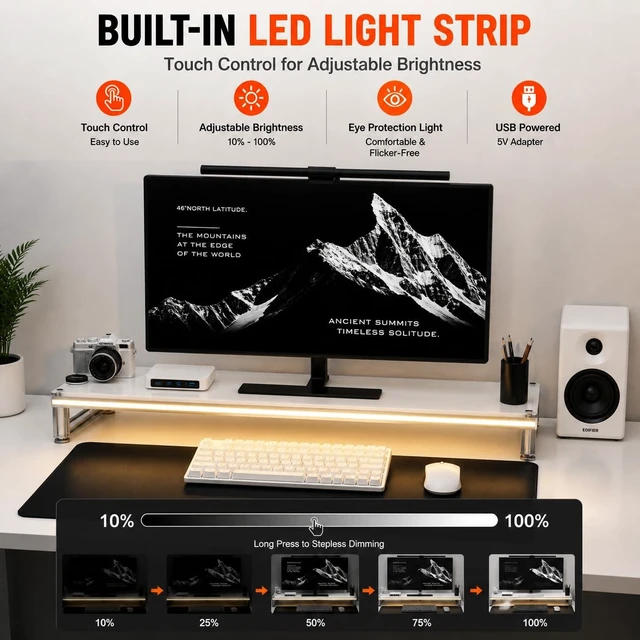 Alt view image 4 of 5 - LED Lighted Monitor Stand Riser, Aluminum Alloy Frame with Frosted Acrylic Top, Under-Desk Storage Organizer for Small Parts, Minimalist Desktop Stand for Home & Gaming Setup (15.8 in / 400 mm)