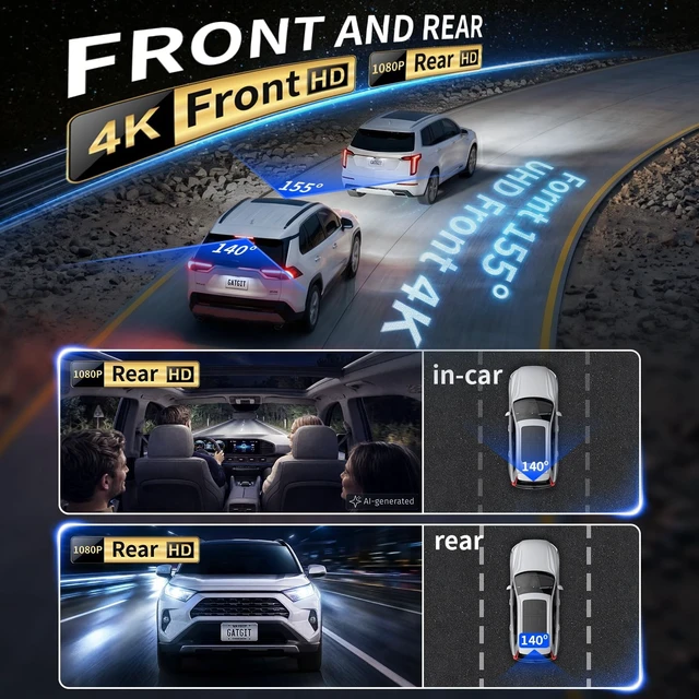 Alt view image 4 of 5 - GATGIT OEM-Fit Front 4K and Rear 1080P Dash Cam fit for Kia Sportage 2026