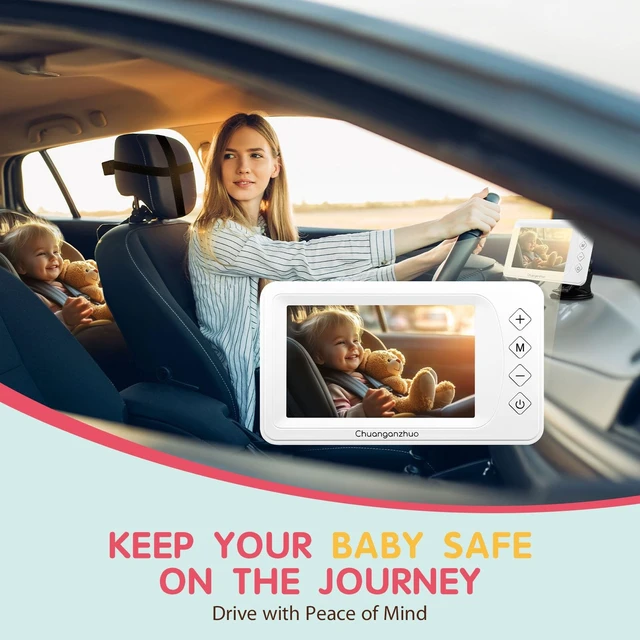 Alt view image 2 of 5 - S100P Baby Car Camera with Ultra Night Vision, 5'' HD 1080P IPS Baby Car Monitor with 3X Zoom, Backseat/Carseat/Rear Seat Camera USB, Easy No-Damage Install, Safety for Infants and Pets (5 inch White)