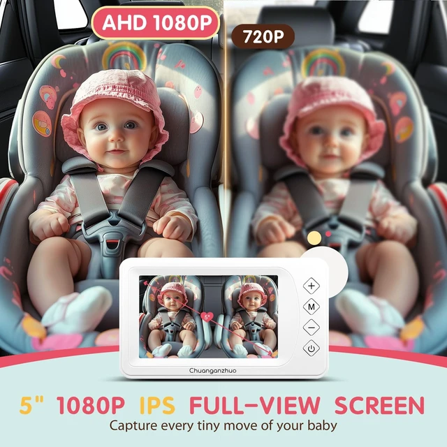 Alt view image 3 of 5 - S100P Baby Car Camera with Ultra Night Vision, 5'' HD 1080P IPS Baby Car Monitor with 3X Zoom, Backseat/Carseat/Rear Seat Camera USB, Easy No-Damage Install, Safety for Infants and Pets (5 inch White)