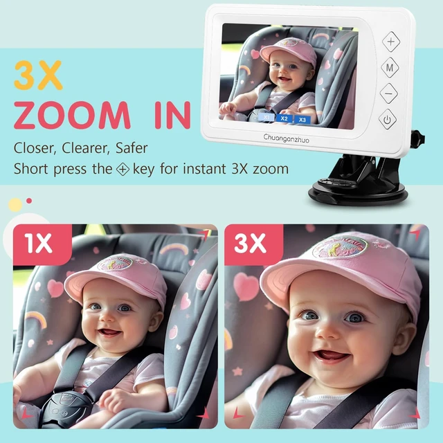 Alt view image 5 of 5 - S100P Baby Car Camera with Ultra Night Vision, 5'' HD 1080P IPS Baby Car Monitor with 3X Zoom, Backseat/Carseat/Rear Seat Camera USB, Easy No-Damage Install, Safety for Infants and Pets (5 inch White)