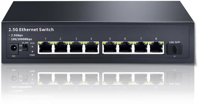 Main image of STEAMEMO 8-Port 2.5G Ethernet Switch with 10G SFP ^^ Plug-and-Play Unmanaged Network Switch ^^ 60Gbps Switching Capacity ^^ Compatible with Gigabit/2.5Gb Multi-Gig for NAS, PC, Gaming & Home Office
