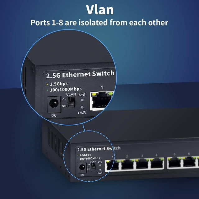 Alt view image 4 of 5 - STEAMEMO 8-Port 2.5G Ethernet Switch with 10G SFP ^^ Plug-and-Play Unmanaged Network Switch ^^ 60Gbps Switching Capacity ^^ Compatible with Gigabit/2.5Gb Multi-Gig for NAS, PC, Gaming & Home Office