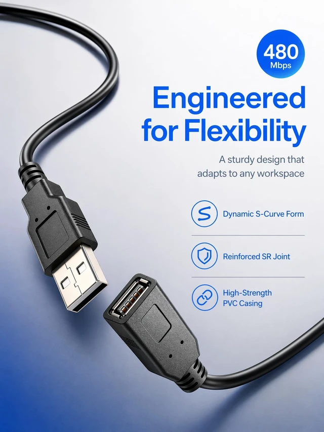 Alt view image 3 of 5 - YOTETION USB Extension 50FT Cable Type A Male to A USB 2.0 Extension Cord Data Transfer Extender Cable Connector for USB Flash Drive/Hard Drive