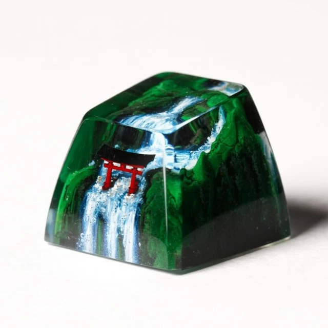 Alt view image 5 of 5 - GIKZO Red Torii Gate Japanese Shrine with Summer Waterfall Artisan Keycap, 1U ESC, R1 SA Profile, Custom Handmade Resin Key Cap for Cherry MX Mechanical Keyboard, Gift for Japan Lover