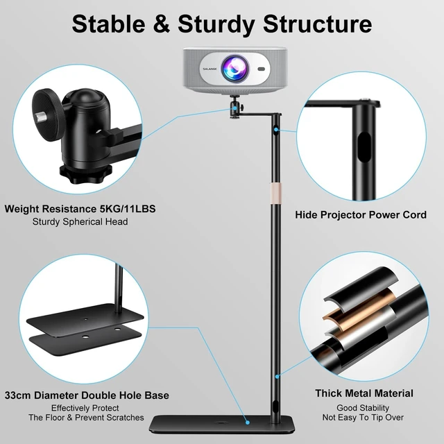 Alt view image 4 of 5 - ZDSSY Projector Floor Stand, Adjustable Height, 360 Swivel & 90 Tilt