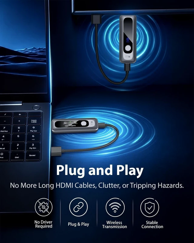 Alt view image 2 of 5 - Upgraded Wireless HDMI Transmitter and Receiver 328FT/100M with LED Display, 4K Decode, 1080P Output, LED Display, 2.4G/5.8G, Plug and Play, for PC/Projector/TV Box