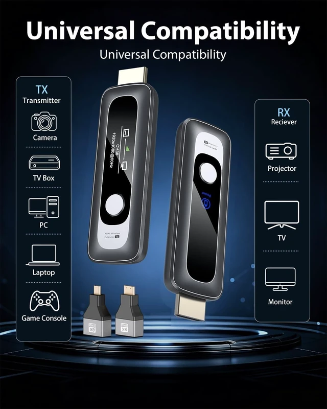 Alt view image 3 of 5 - Upgraded Wireless HDMI Transmitter and Receiver 328FT/100M with LED Display, 4K Decode, 1080P Output, LED Display, 2.4G/5.8G, Plug and Play, for PC/Projector/TV Box